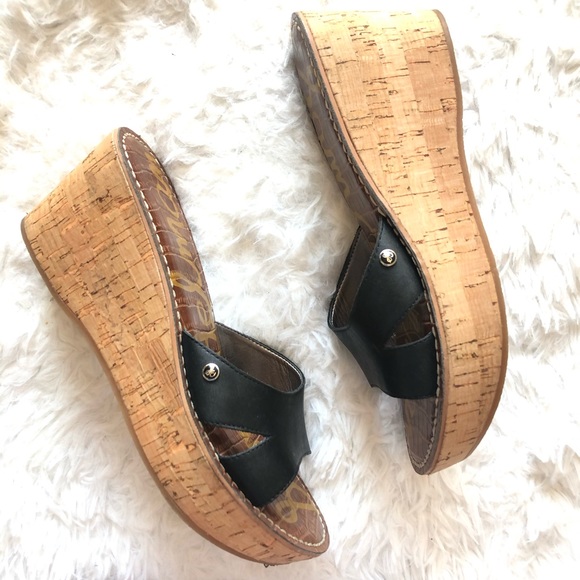 Sam Edelman Reid Sandals Black Wedge Slip On 7.5M - Picture 3 of 8